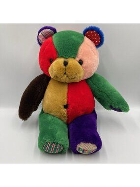 Vtg 1996 Peef Bear Christmas Teddy Colorblock Plush Stuffed Animal 14" Squeaker